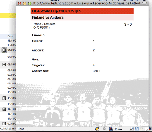 Andorra's empty match details pop-up