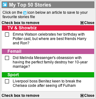 Daily Mail Beta My Stories Panel