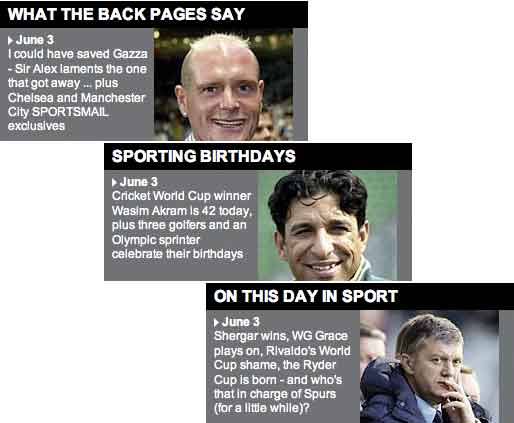 Daily Mail sports homepage features