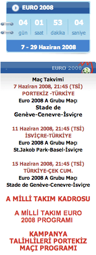 Turkish Euro 2008 countdown and fixture list