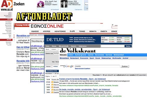 European newspaper example serps