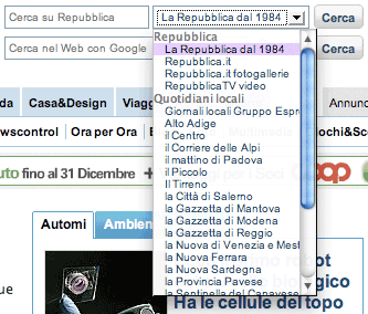 La Repubblica's extensive drop-down menu options