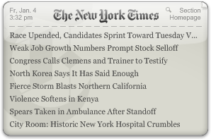 New York Times RSS reader Yahoo! Widget