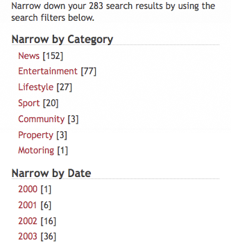 Manchester Evening News search filters