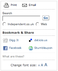 Independent bookmark and share panel