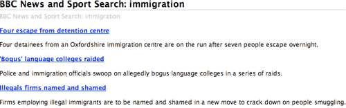 BBC 'immigration' search RSS feed