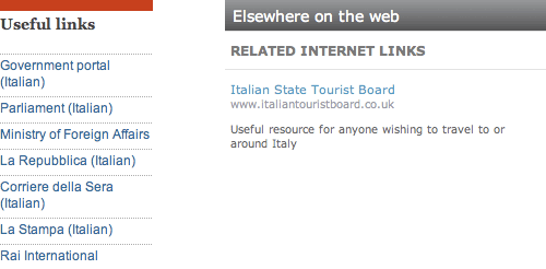 Weblinks for Italy from The Guardian and the BBC