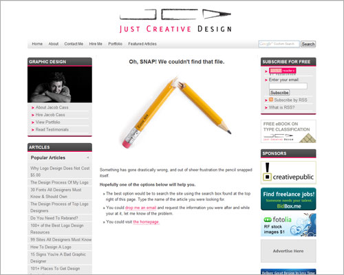 Just Creative Design 404 error page