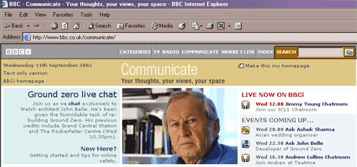 The BBCi Communicate page in 2002