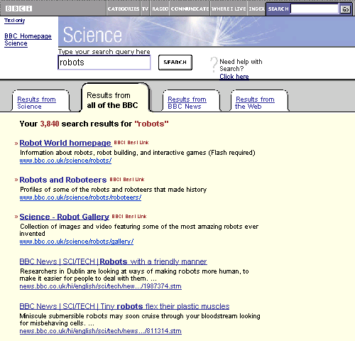 BBCi Science scoped search design