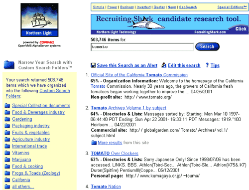 Northern Light search engine in 2001