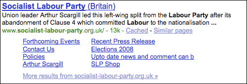 Socialist Labour Party Google search results