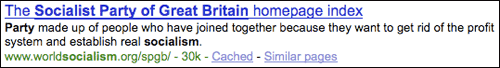 Socialist Party of Great Britain Google search results