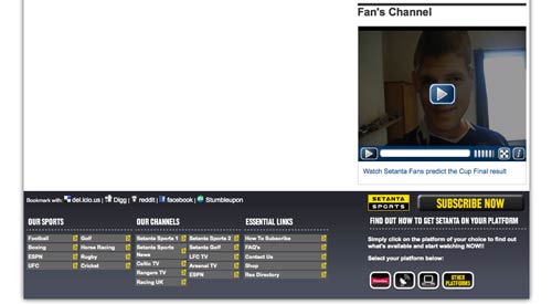 Setanta Fan video channel