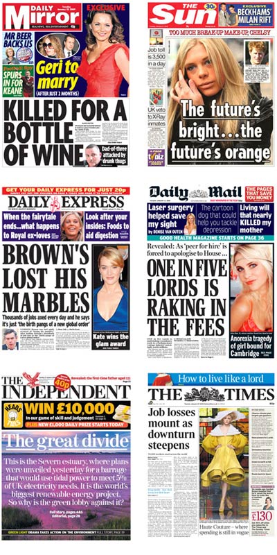 Here is a comparison of 6 newspaper front pages with their online 