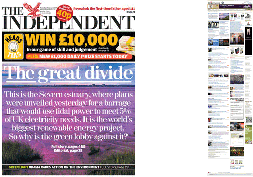 The Independent homepage and front page comparison