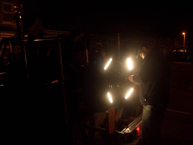 The crew working in the dark
