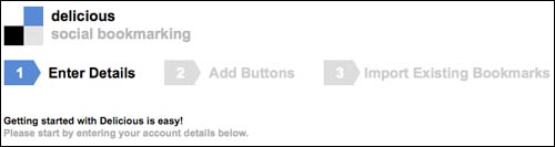 Delicious registration steps interface