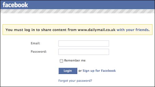 facebook log in. Facebook 'must log in to share' message