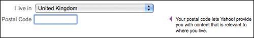 Yahoo! postcode entry help