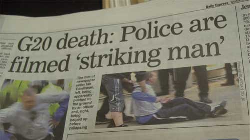Daily Express coverage of Ian Tomlinson's death in print