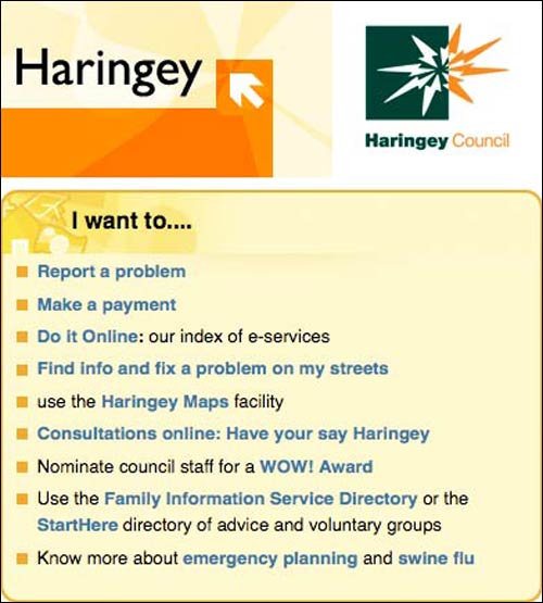 Haringey website 'I want to...' panel