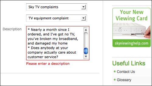 Sky misleading 'No Description' error message