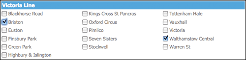 Victoria Line with 2 stations selected