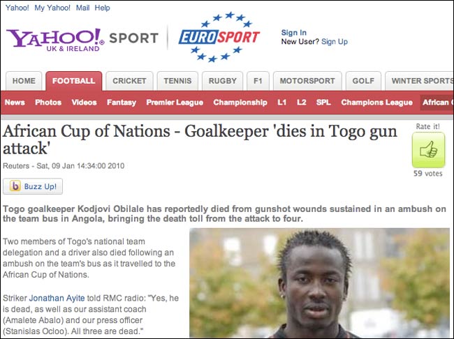 Eurosport story on the 'death' of Kodjovi Obilale