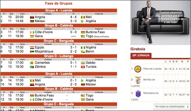 CAN fixtures in Jornal de Sportos