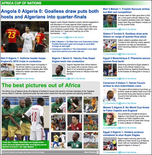 Daily Mail coverage of the African Cup of Nations