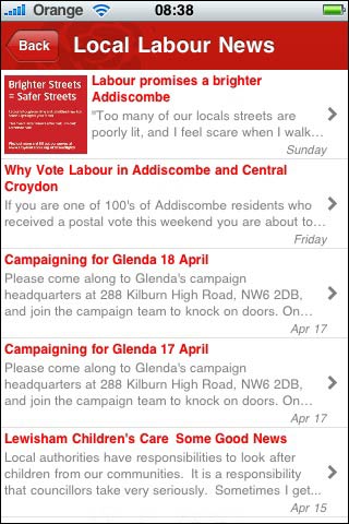 Location based content in the Labour app