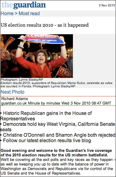 US Election liveblog on the old version of m.guardian