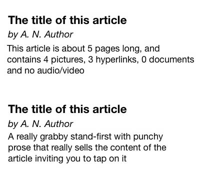 Selling articles with a standfirst is easier than seeling them with metadata