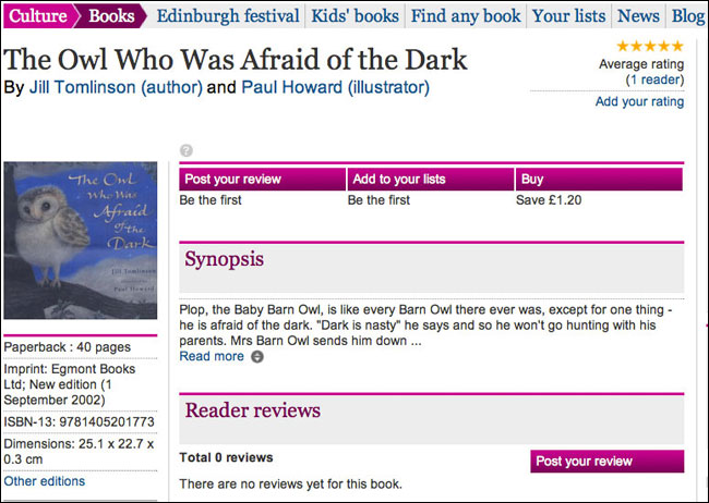 'Owl Who Was Afraid Of The Dark' on the Guardian Books site