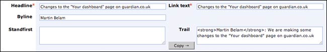 Trail Text area in the Guardian CMS