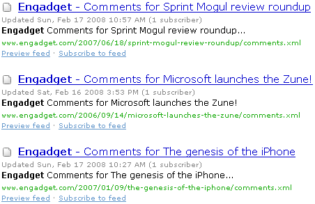 Engadget subscriptions in Bloglines