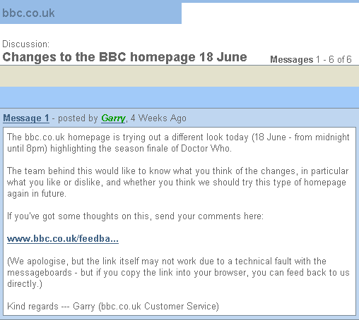 Appeal for feedback on the BBC's Points of View message board