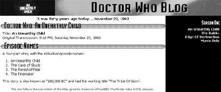 An Unearthly Child page on my abandoned Doctor Who blog