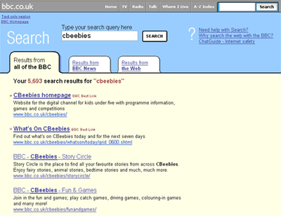 BBC search results page