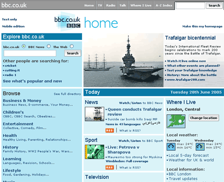 BBC homepage in 2005