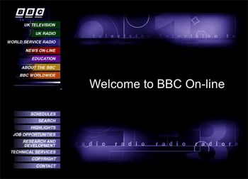 BBC Online homepage in the mid-nineties