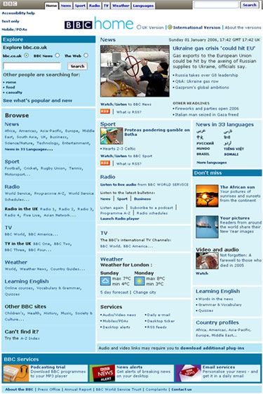 International Facing Homepage at launch in 2005