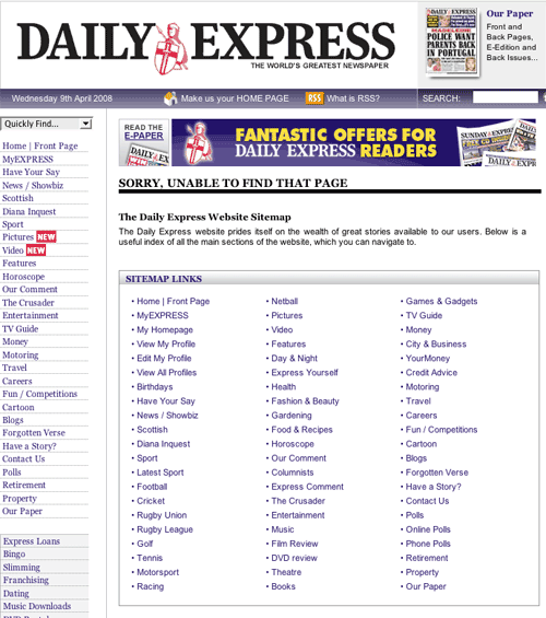 Daily Express 404 page