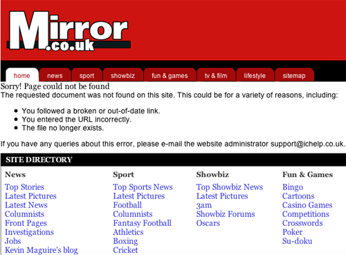 Daily Mirror 404 page