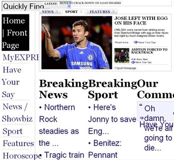 Screenshot of text resize on The Daily Express site