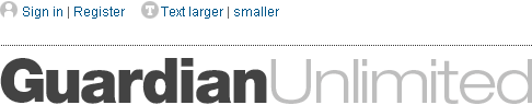Guardian masthead with text resize controls