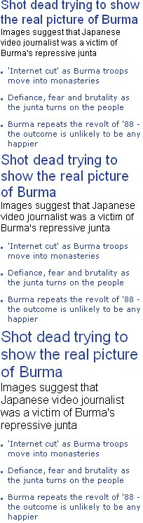 Comparison of The Independent's various text sizes