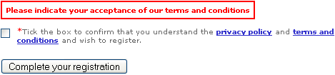 The Mirror's terms and conditions are behind JavaScript only pop-ups