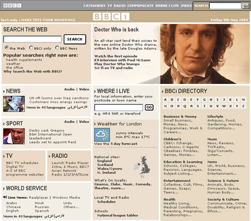 BBC homepage with BBCi toolbar